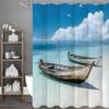 Ocean Beach Wooden Boat Shower Curtain, Bathroom Decorative Shower Curtain, Waterproof Shower Curtain with Hooks