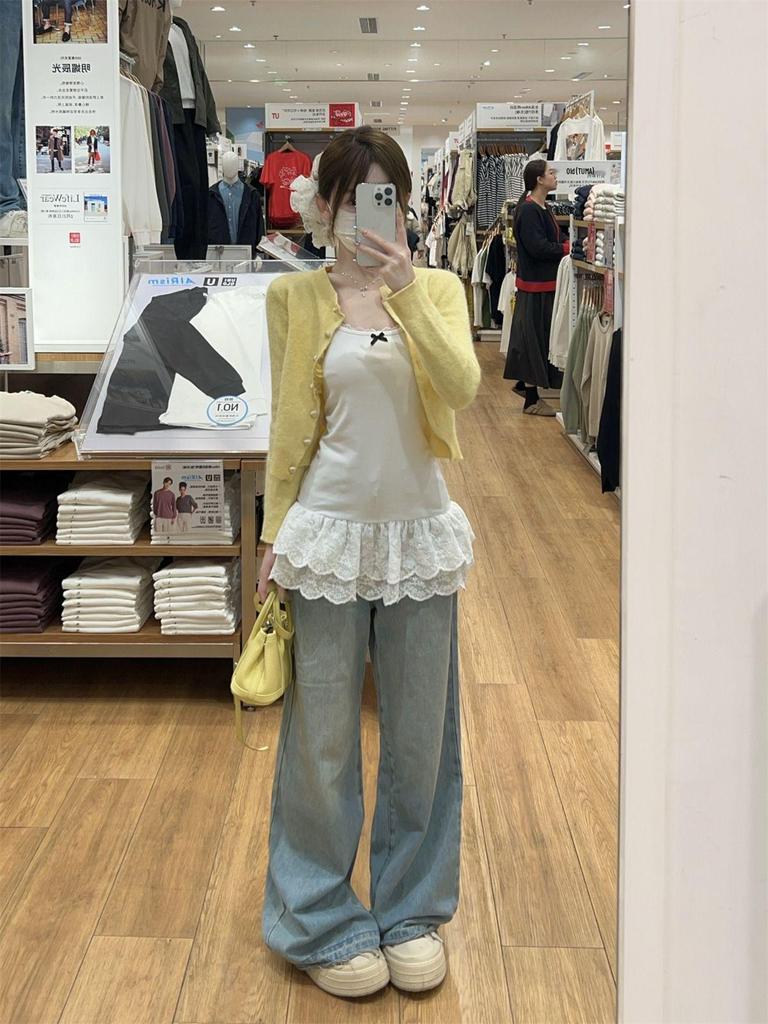 Белый кружевной топ-майка для женщин - Весенне-летний слой