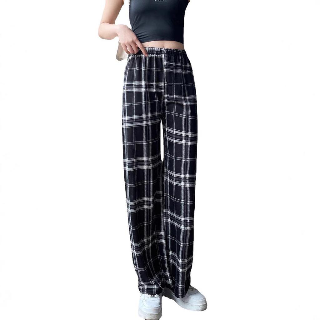 Plaid High-Waist Wide Leg Pants - Lightweight, Versatile, Plus Size, Women's Slimming Loose Fit, Spring/Summer Style.