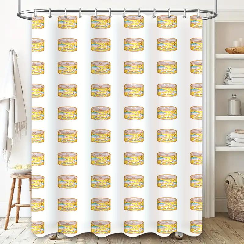 Bright White Shower Curtain With Cartoon Tuna Fish Design, Waterproof Bathroom Decor Perfect For Kids' Bathrooms Or Pet Shelters
