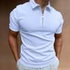 Men's Summer Short Sleeve T Shirts Solid Zipper Lapel Collar T Shirt Fashion Men Tees White Black Blue Plus Size Tops