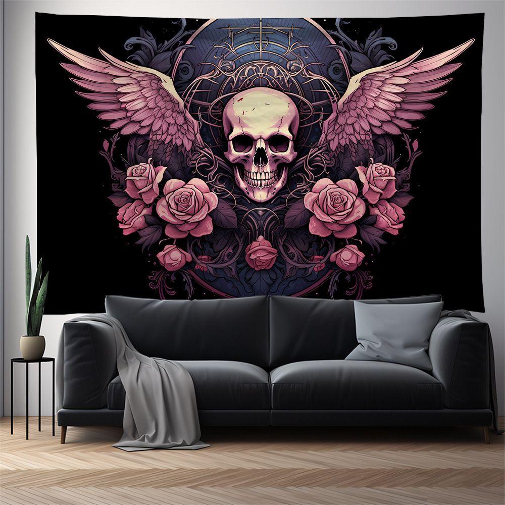Vikama Skull Wall Hanging Tapestry Pink Hippie Gothic For American Boho Style Living Room