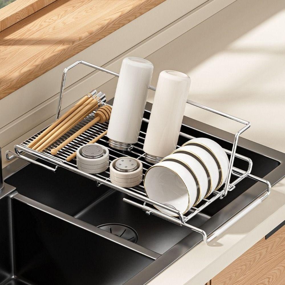 Stainless Steel Sink Drain Basket Non-Slip Dish Drying Rack Utensil Drainer for Kitchen