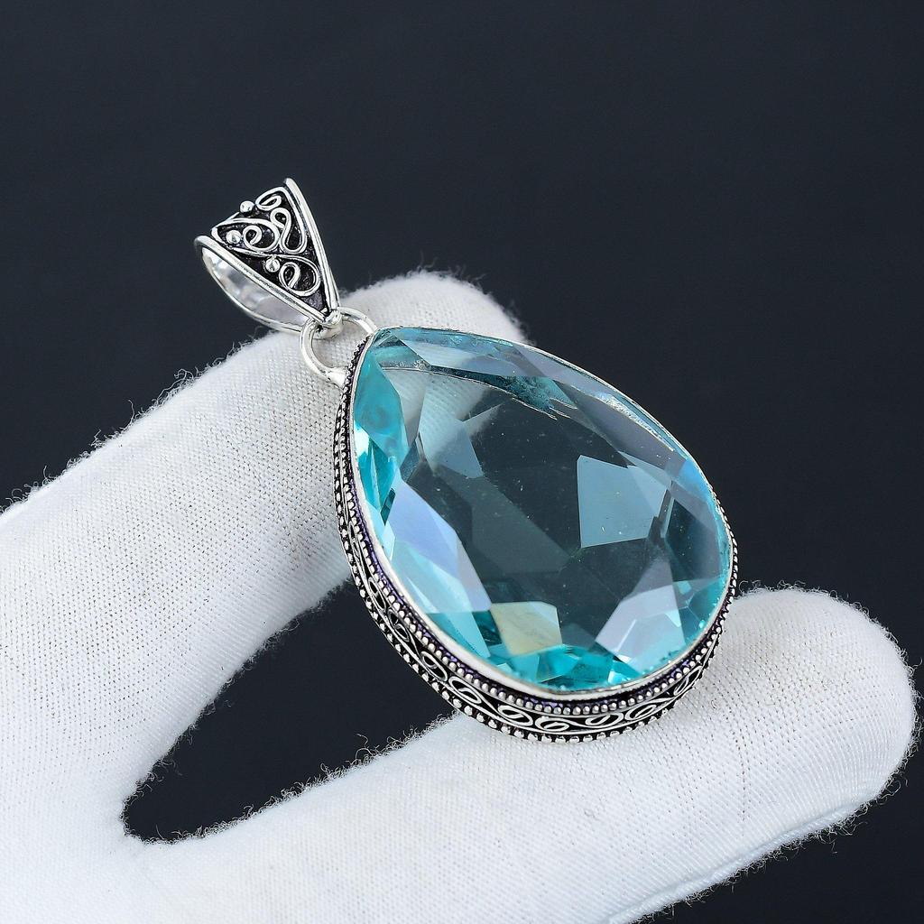 Красивый серебряный кулон с драгоценным камнем голубой топаз из стерлингового серебра 925 пробы — дизайн ручной работы, повседневное украшение, уникальный кулон в подарок на помолвку