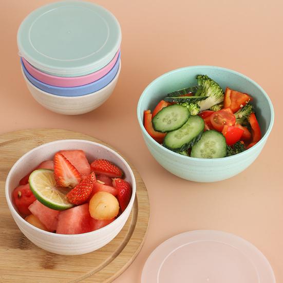 4 шт. Пластиковая салатница пищевого класса с пыленепроницаемой крышкой Многофункциональная утолщенная миска для хлопьев Безопасная для мытья в посудомоечной машине Многоразовая миска для лапши