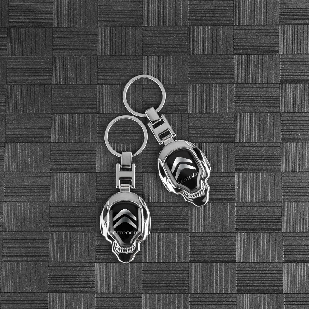 PEZN4 Skull Head High Quality Keychain Pendant Keyring Jewelry For Citroen C1 C2 C4 C3 C5 VTS Cactus Picasso Saxo Car Key Accessories
