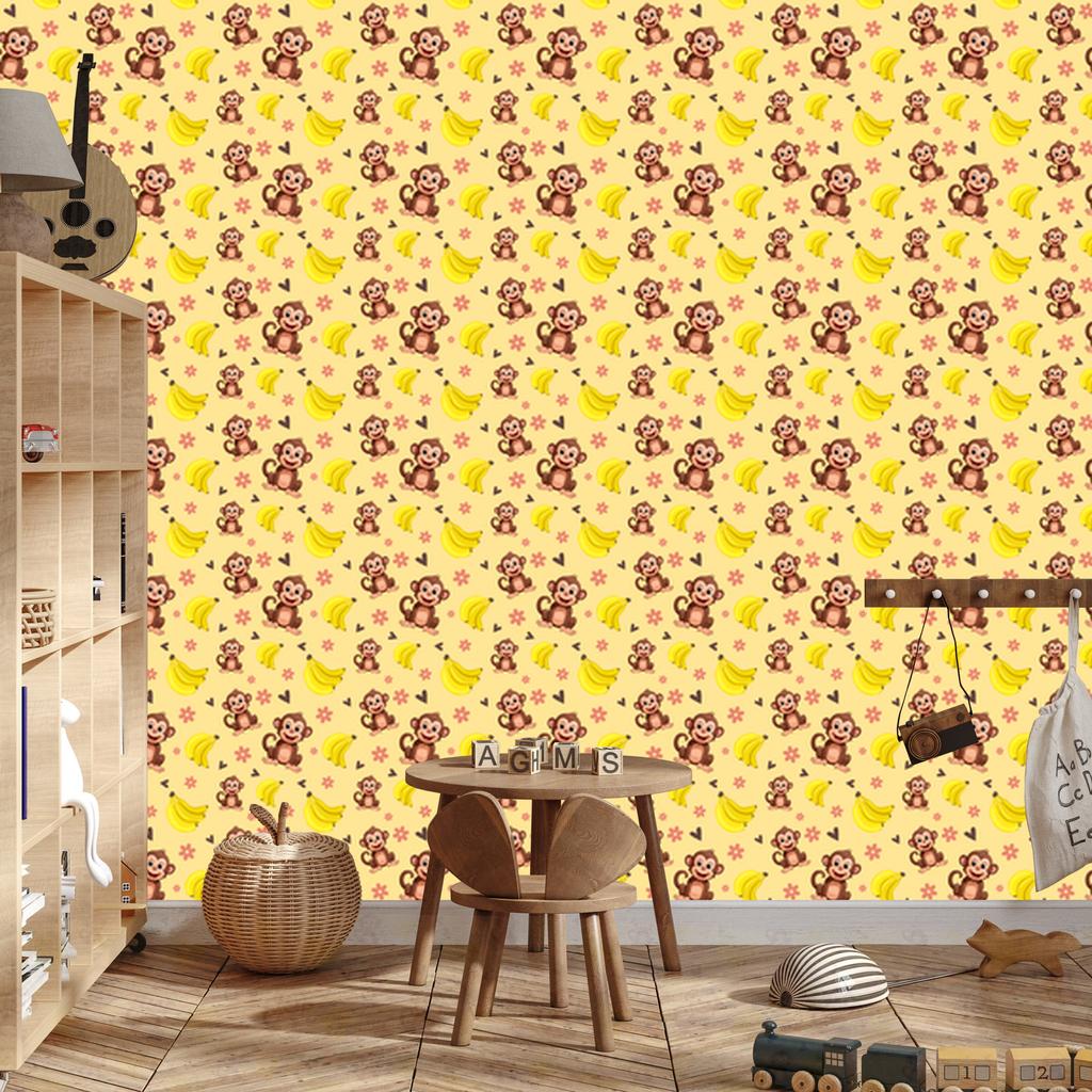 Monkey Wallpaper Cream and Yellow for Living Room and Bedroom 50x1000