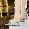 Fashion Korean Version Fashion Patent Leather Shallow Pointed Toe Hollow Back Strap 6.5cm High Heels Wedges Shoes Lady Trendy Pumps Pink