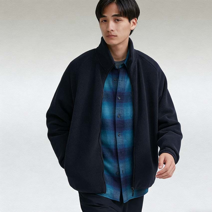 Uniqlo Флисовая однотонная куртка на молнии Унисекс куртки Темно-синий 460328-69
