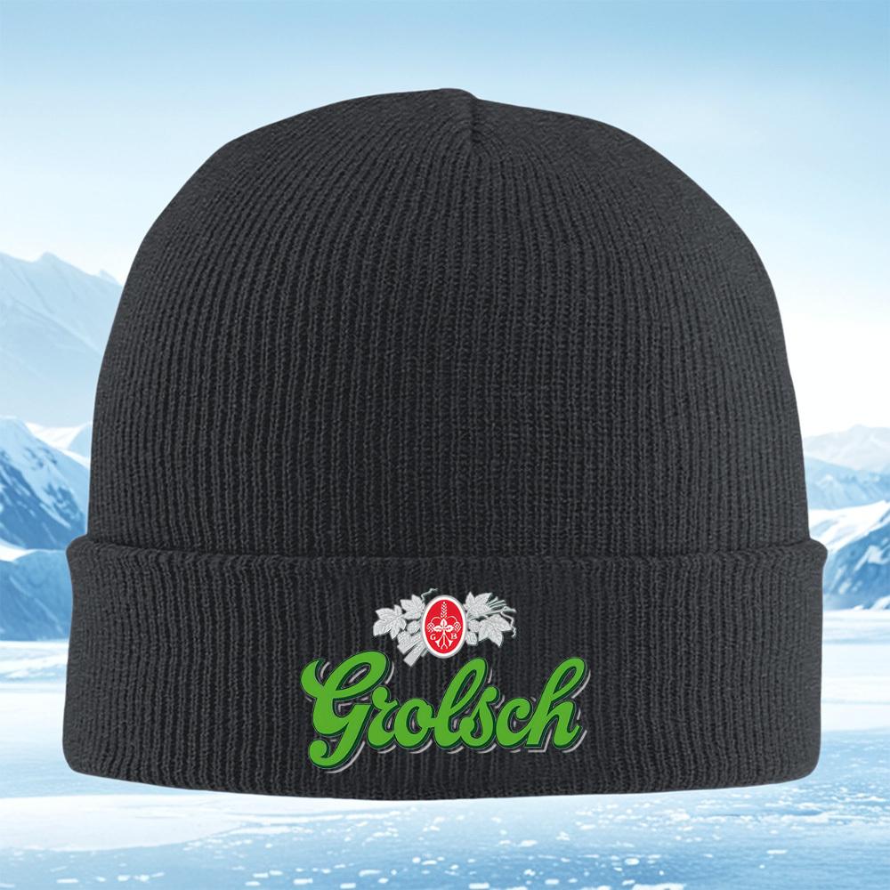 Green Grolsch text logo,oval emblem Men Women Unisex Knitted Hat Beanie Pullover Cap Winter Thermal Warm Christmas Outdoor Cycli