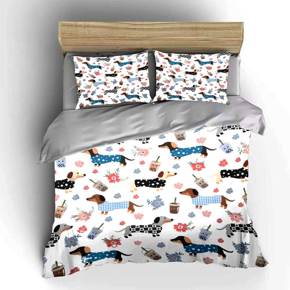 Dogs Pattern Three-Piece Set Bedding Set with 1 Duvet Cover 2 Pillowcases Single Double King Queen, Gift