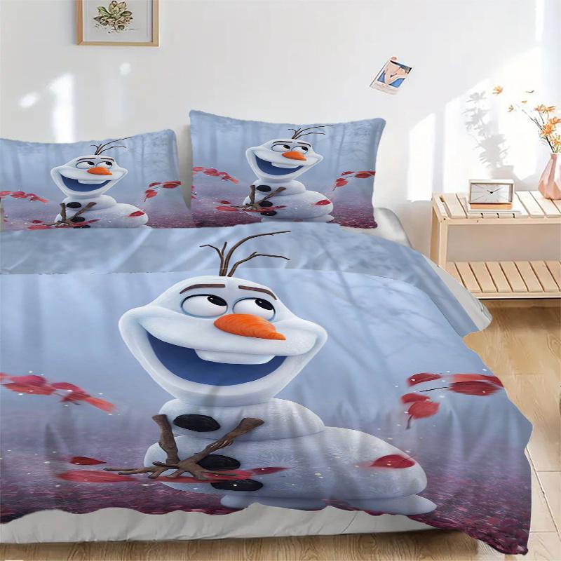 3pcs Frozen II Olaf Snowman Quilt Cover Set, Soft and Cozy Bedroom, Guest Room and Dorm Decorative Bedding 3-Piece Set 1 Quilt Cover + 2 Pil