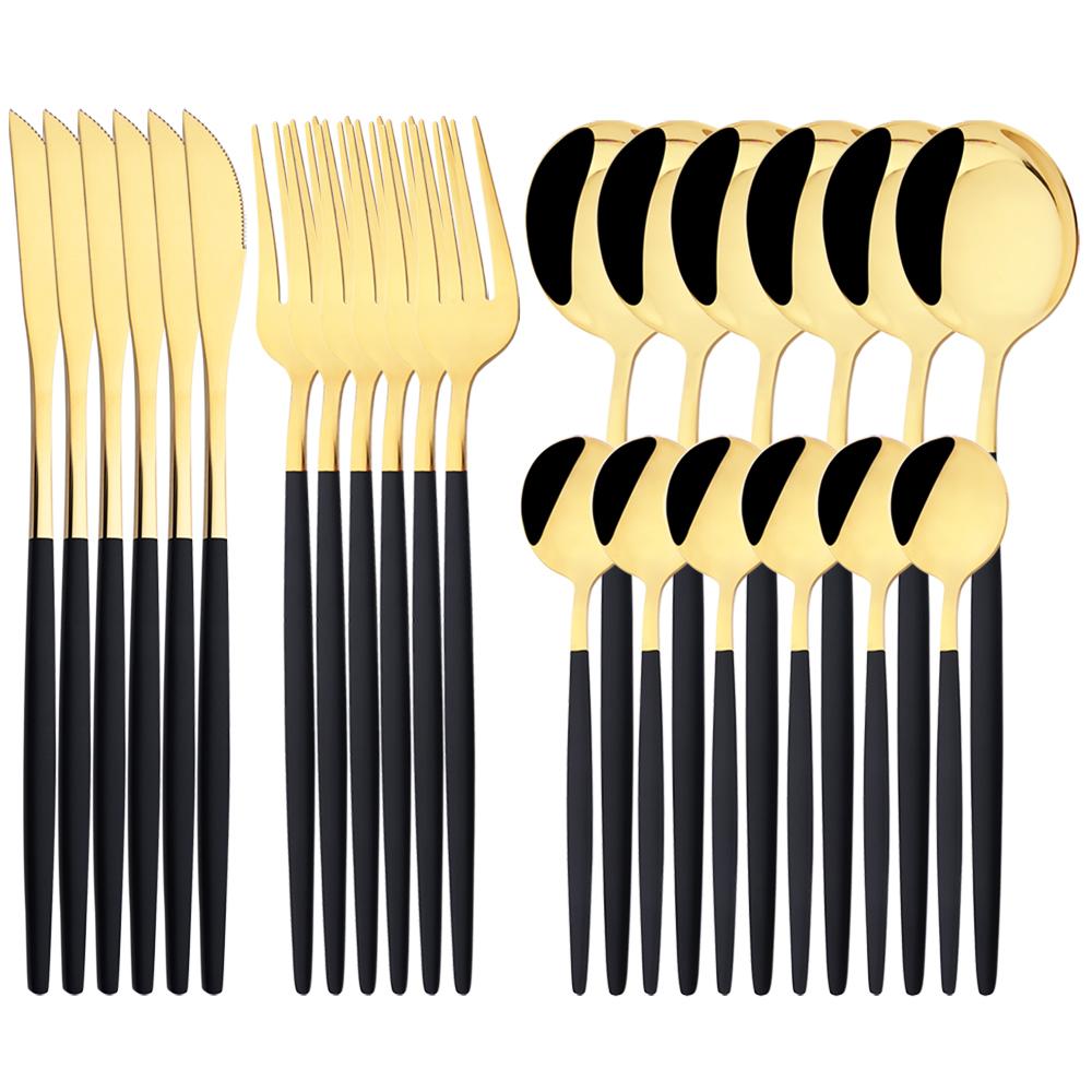 24 шт. золотой набор столовой посуды, набор посуды из нержавеющей стали, нож, вилка, ложка, роскошный набор столовых приборов, кухонные столовые приборы с коробкой, можно мыть в посудомоечной машине