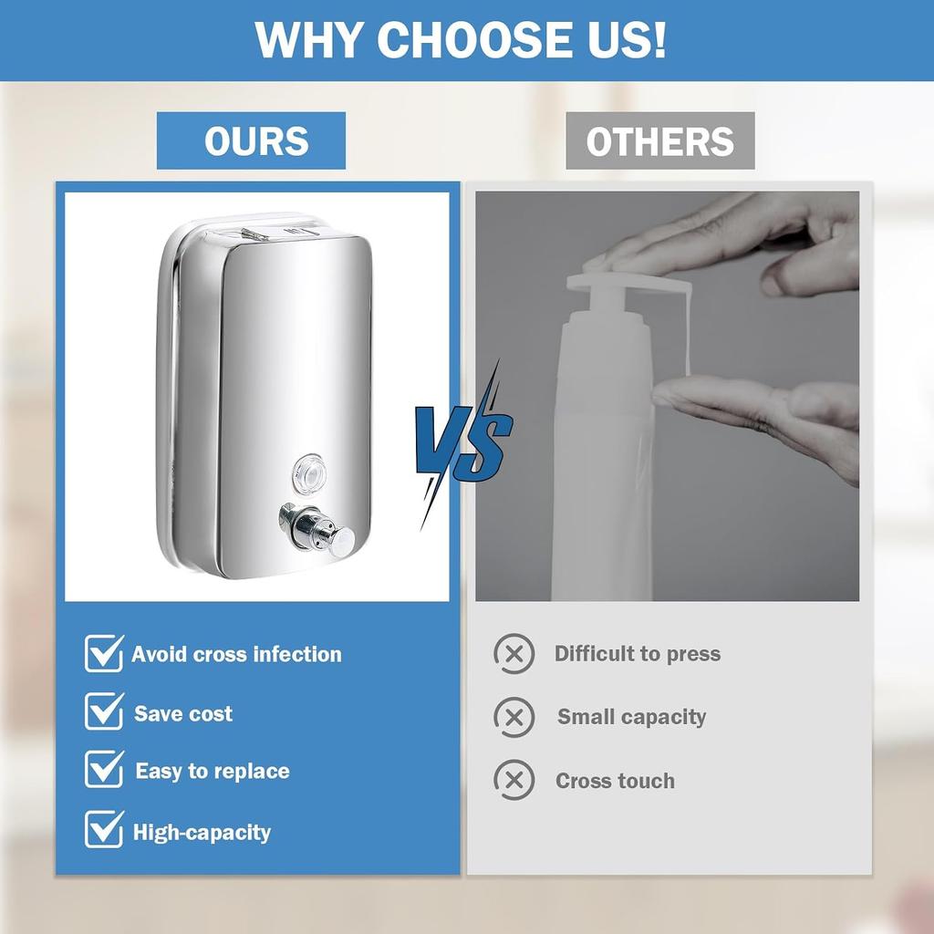 Multi-Function Soap Dispenser,Wall Mount Reliable Commercial Hand Soap Dispenser,Stainless Steel Manual Liquid Pump Firm Manual Liquid Soap Dispenser