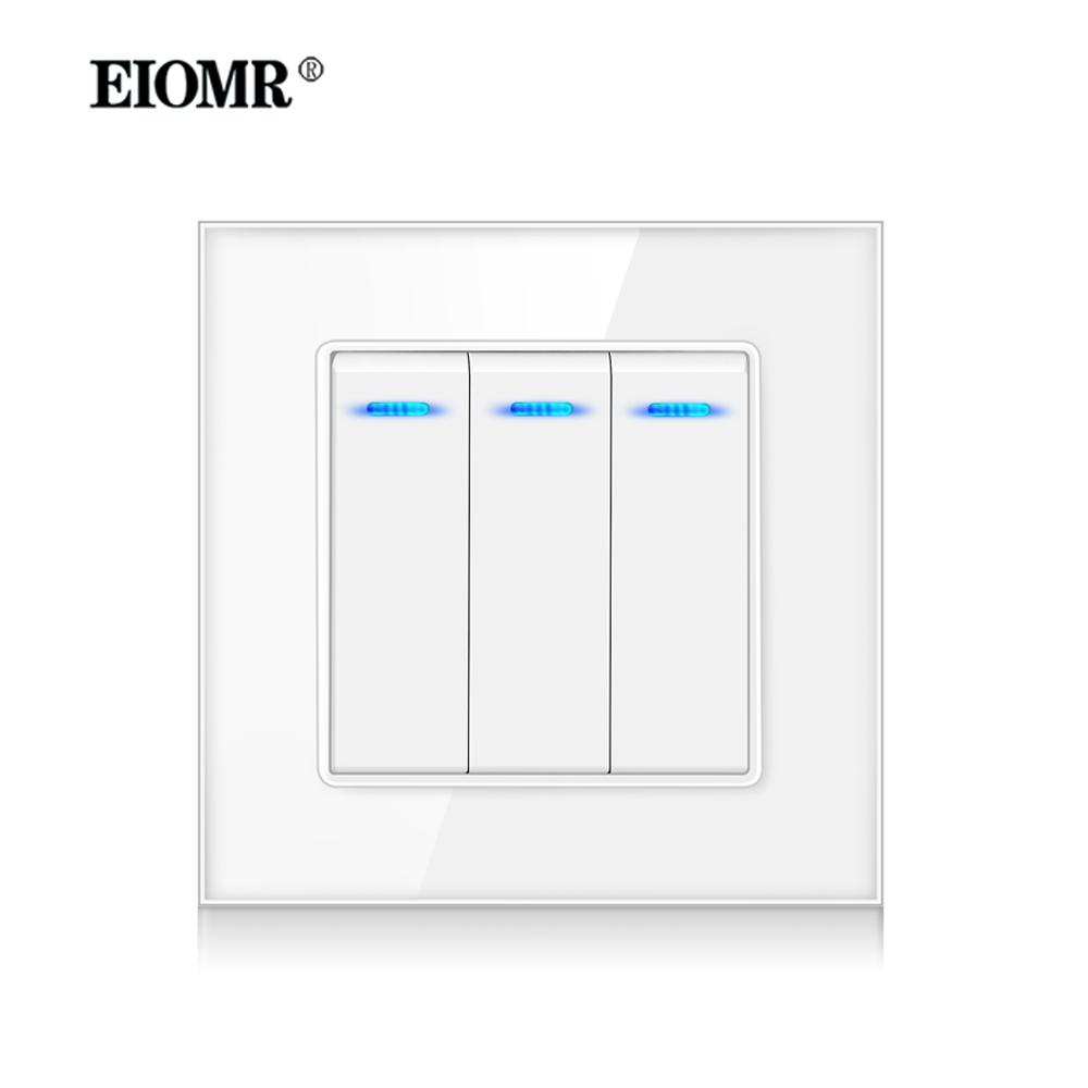 EIOMR Стандарт ЕС 16А Закаленное Хрустальное Стекло Панель Настенная Розетка Электророзетка Электрическая Вилка с USB 5В 2100мА AC110-250В Белый