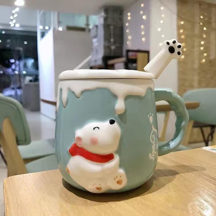 Милая мультяшная кружка с белым медведем, рельефная керамическая чашка, кофейная чашка, чашка для молока, чашка для воды, набор для питья