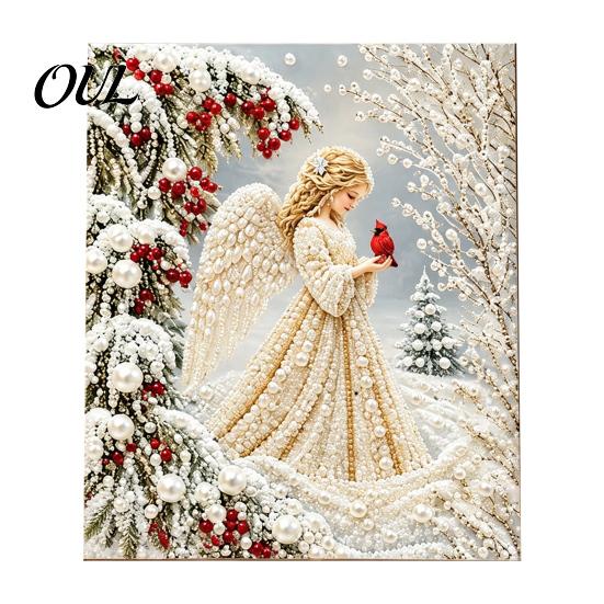 Crafting Kits for Kids Christmas Faux Pearl Painting Kit, Santa Reindeer DIY Art Relaxing Hobby 3D Angel Wall Craft Kit Adults, Festive Home