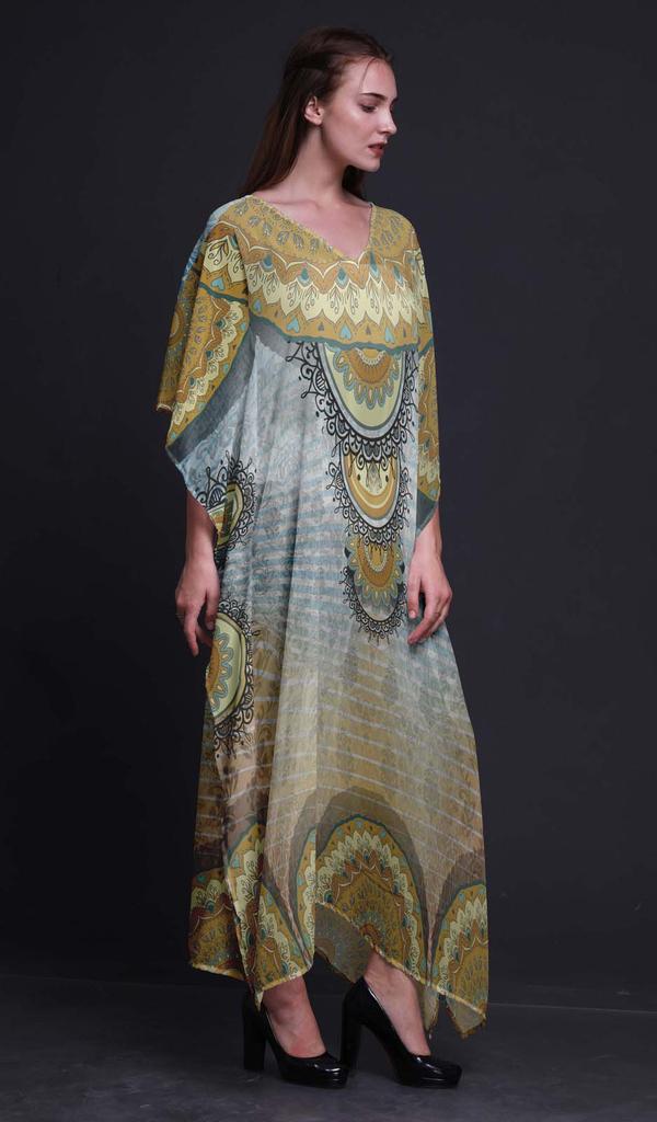 Phagun Floral Mandala Beach Kaftan Bikini Cover up Womena s Maxi Dress Long