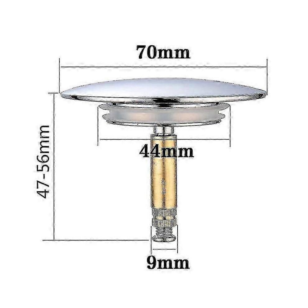 Bath Stopper, 70 Mm, with Double Seal, Height Adjustable, Universal Bath Stopper, Sink Valve, Hardened Brass with Chrome Finish