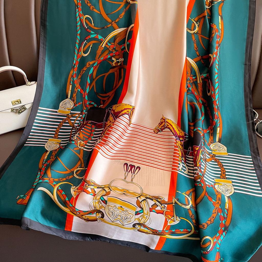 New Lijin Forging Silk Scarf Red Moonflower Printing Shawl Spring and Autumn Female Simulation Silk Scarf Versatile