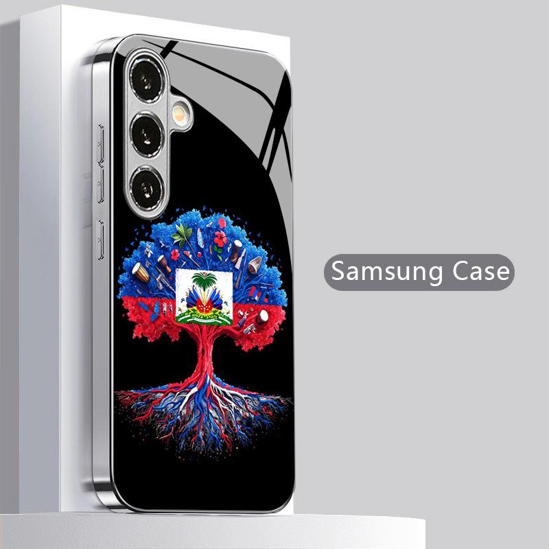 Чехол для телефона Samsung S26 S25 S24 S23 S22 S21 S20 A56 A36 A16 с 2D-рисунком 'Дерево Тотем' - Гальванизированная стеклянная защитная крышка