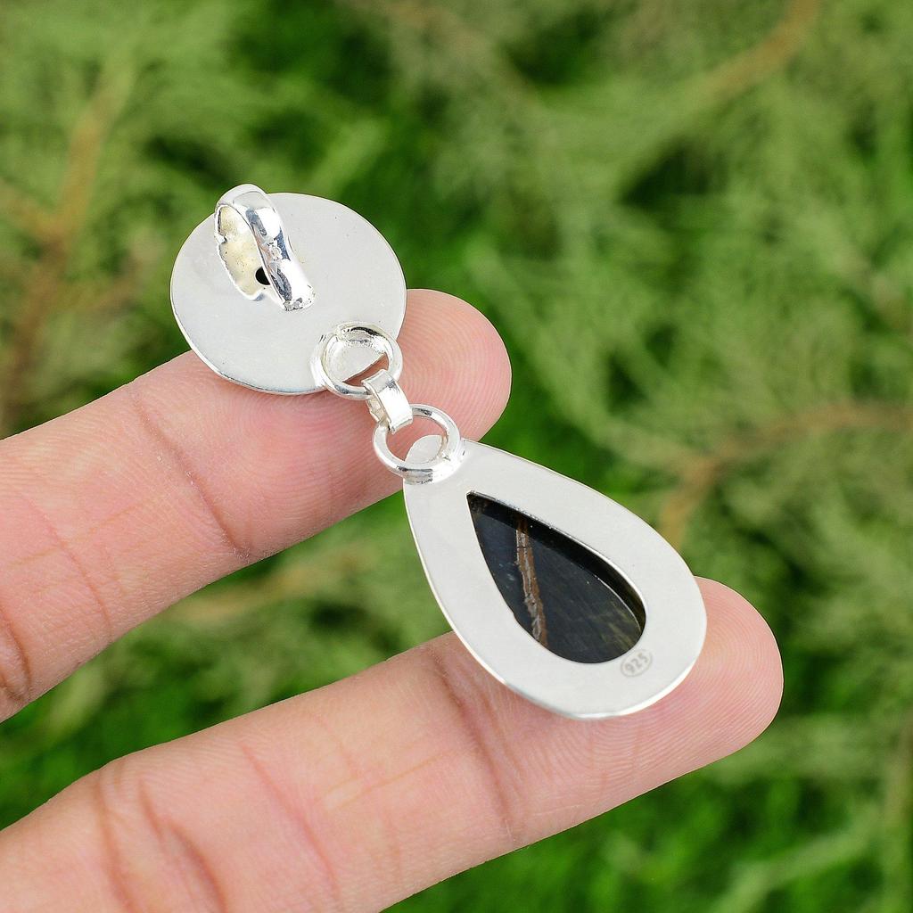 Daughters Day Deal Sterling Silver Pietersite Stone Black Onyx Mermaid Pendant