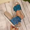 Women Slippers 2025 New Casual Home Slippers Cute Linen Slides Women Summer Bow-knot Soft Floor Sandals Indoor Flat Shoes