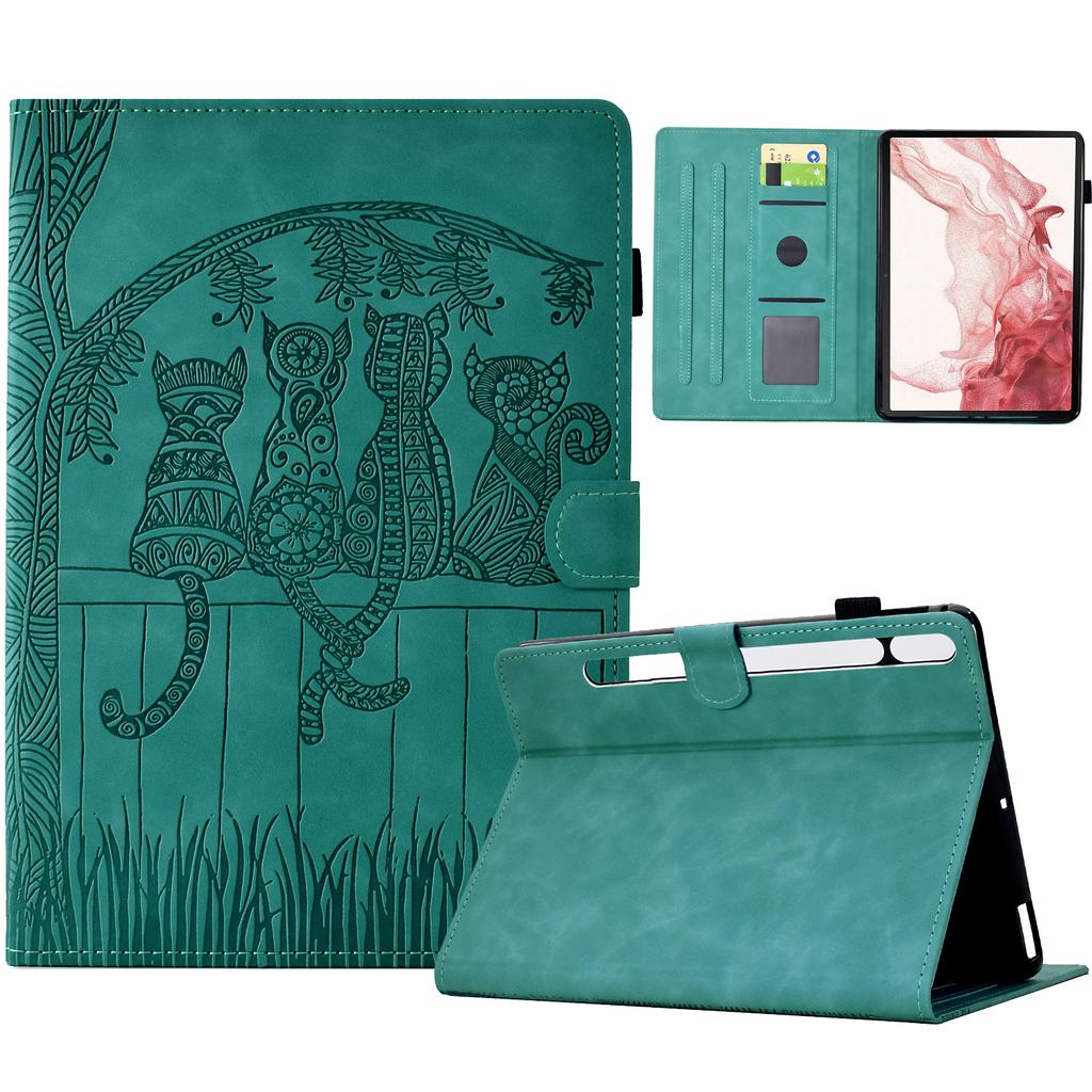 For Samsung Galaxy Tab S8 X700 X706/S7 T870 T875 Case Cats Imprinted PU Leather Card Slots Tablet Cover