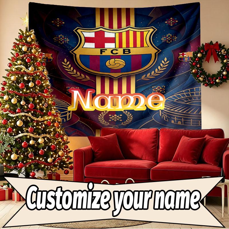 Custom Name Personalized FOOTBALL Club Barcelona Print Tapestry, Wall Art Decor, Bedroom, Dorm, Apartment, LivingRoom, Party Backdrop, Gift for Birthd