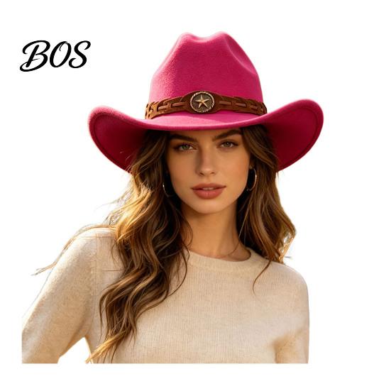 Elegant Fedora for Daily Use Unisex Western Cowboy Hat, Wool Felt Hat with Faux Leather Outdoor Travel Band, Retro Wide Brim Cowgirl Men Women Fashion