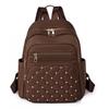Solid-color Diamond-shaped Stitching and Rivets Fashionable Backpack, A Large-capacity, Simple and Elegant Korean Version for Women