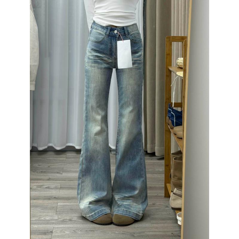 JYL TS Women Curved Denim Wide Leg Pants, High Waist, Straight Floor Length, For Petite Ladies