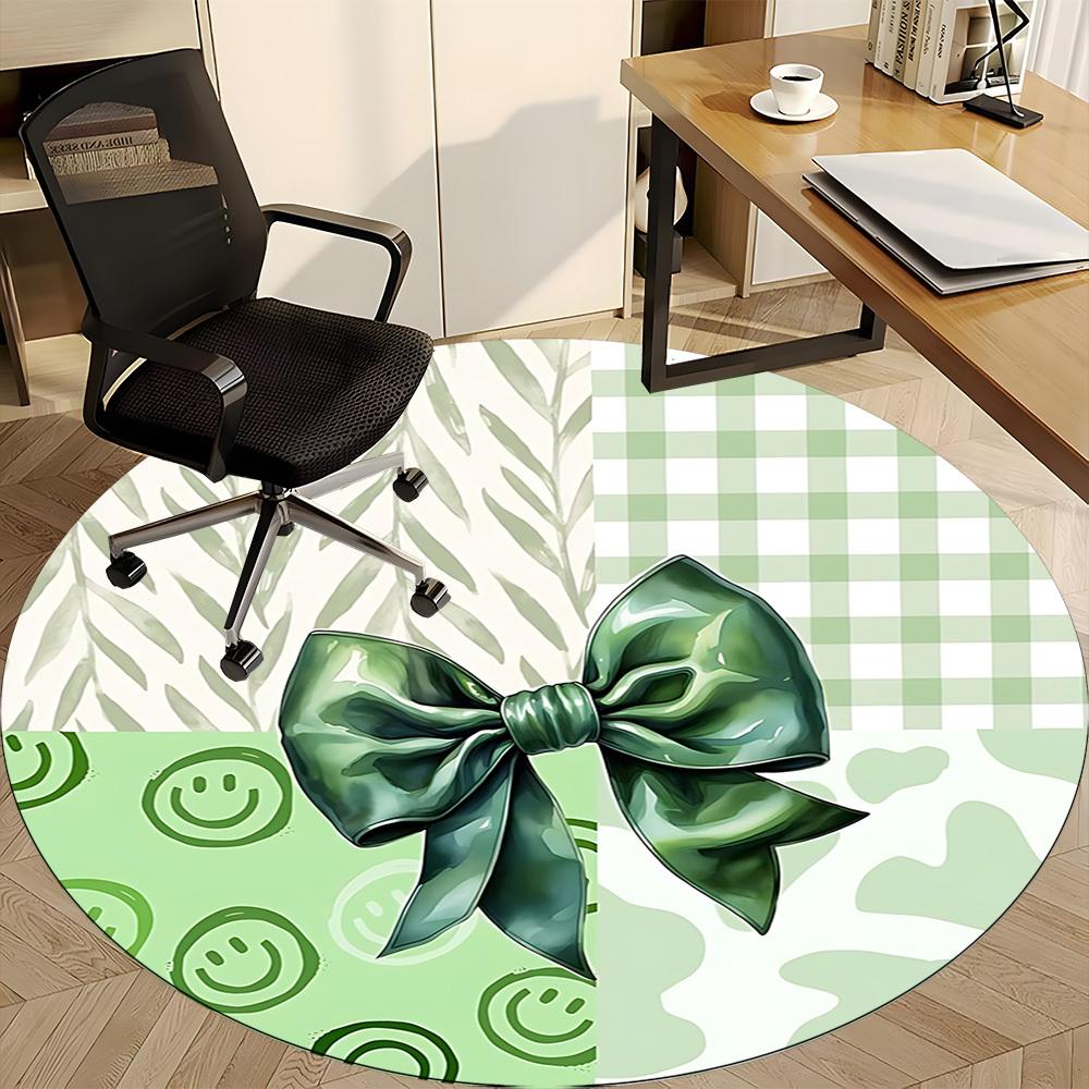 1pc Green Bow Office Round Rug, Carpet for Office, Gaming, Lightweight Round Floor Mat yy260205060