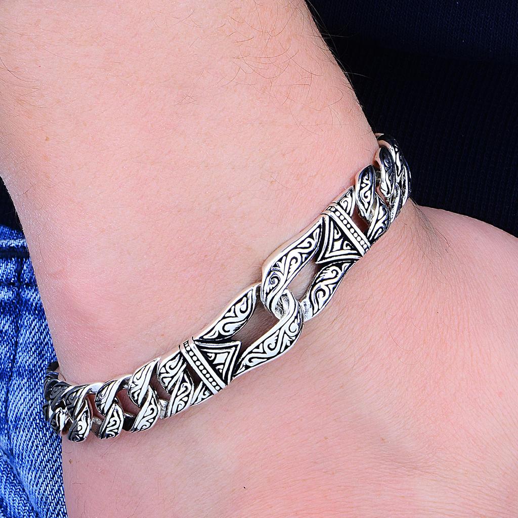 Роскошный мужской браслет из турецкого серебра 925 карата ручной работы, элегантный кубинский дизайн цепочки с бордюром, уникальный элитный подарок