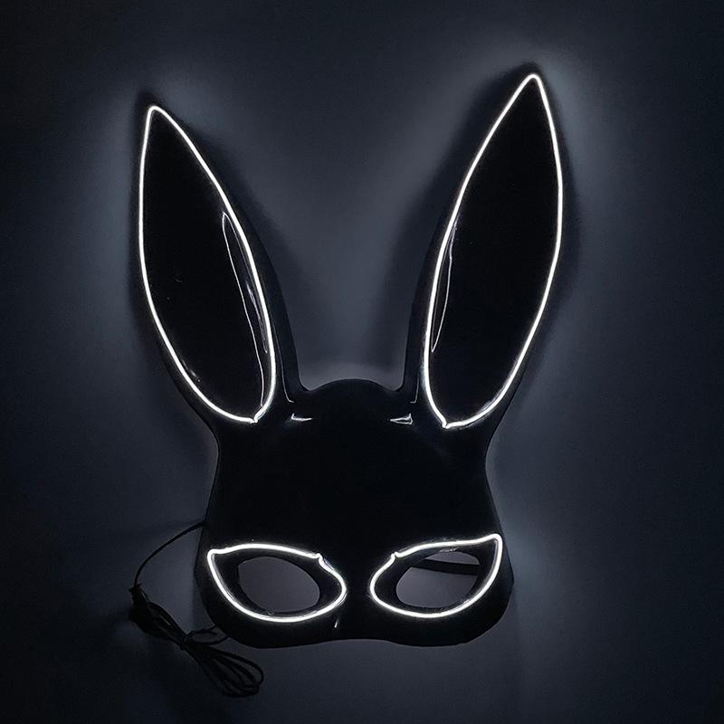 LED Light Up Bunny Rabbit Mask – Half Face Glowing Masquerade Mask for Halloween, Rave, Club & Party