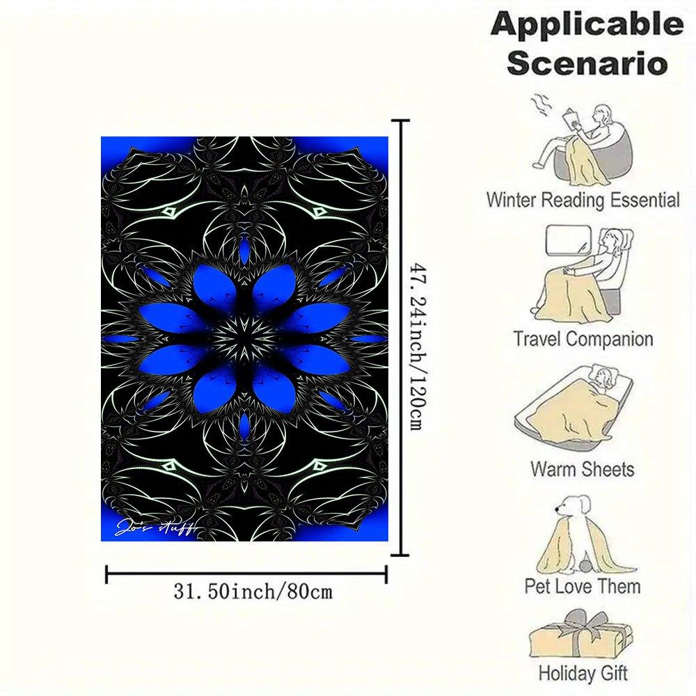 "Blue Mandala Abstract Art Print - Wall Decor Poster"Blanket Flannel Throw Blanket for Sofa, Bed, Travel, Camping, Office, Couch, Chair, And
