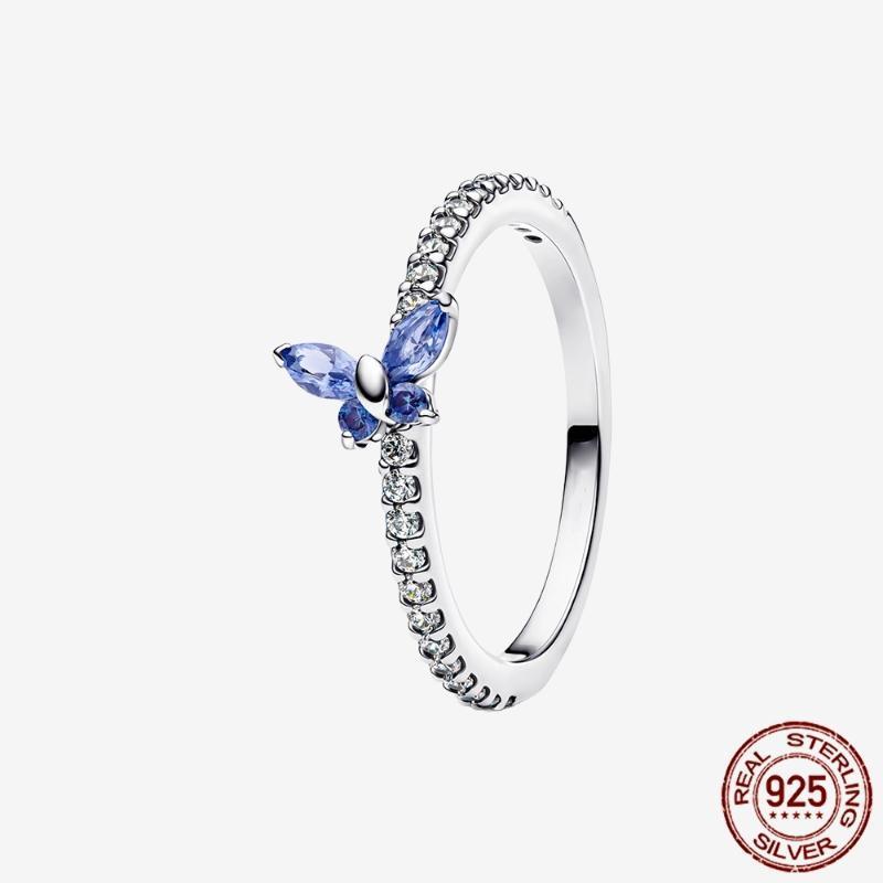 925 Sterling Silver Open Ring Style Paved Heart Butterfly Flower Colorful Gemstone Ring For Women Daily Wear Jewelry Gift 2026