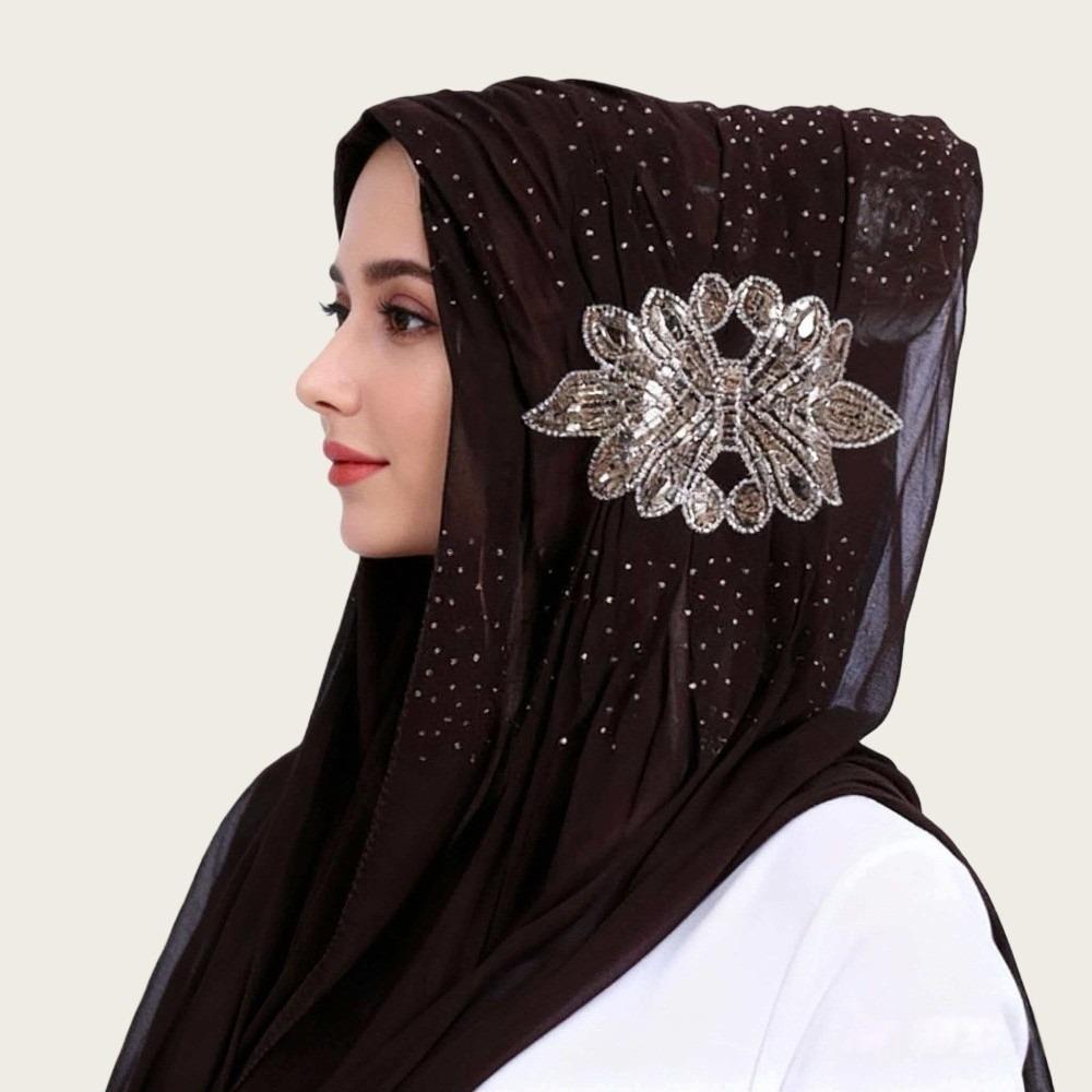 Rhinestone Flower Decor Sequin Embellished Headscarf Light Luxury Head Wrap Turban Traditional