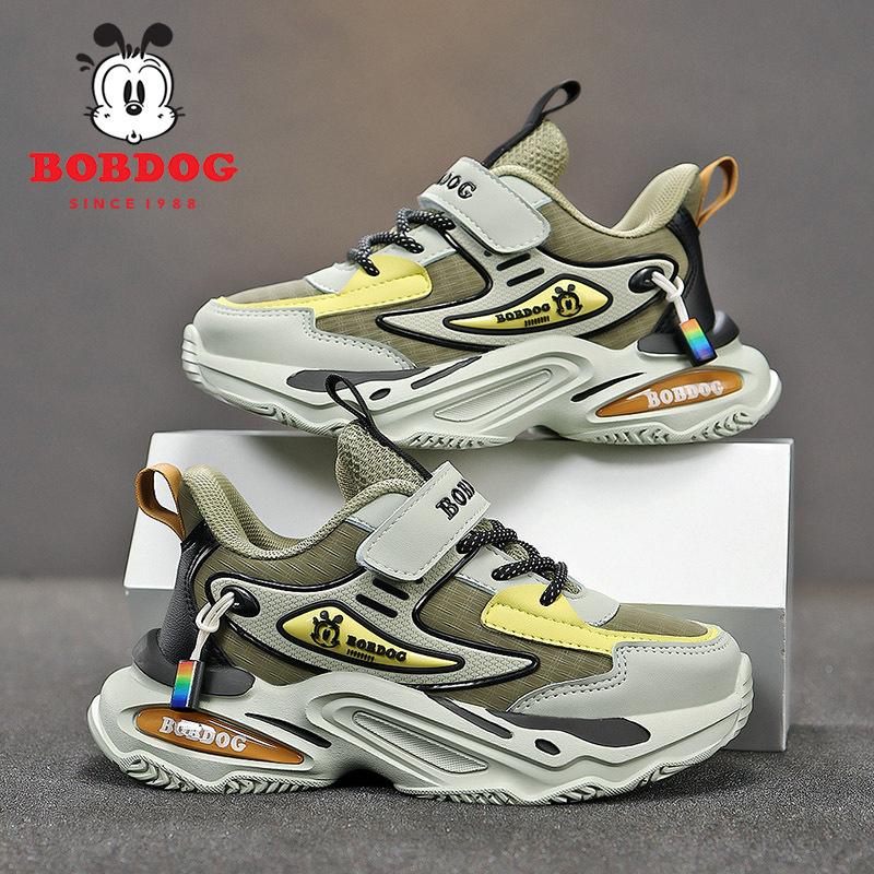 Babu Bean Boys Sneakers 2025 Autumn New Children's Leather Surface Medium and Large Children's Lightweight Velcro Running Shoes