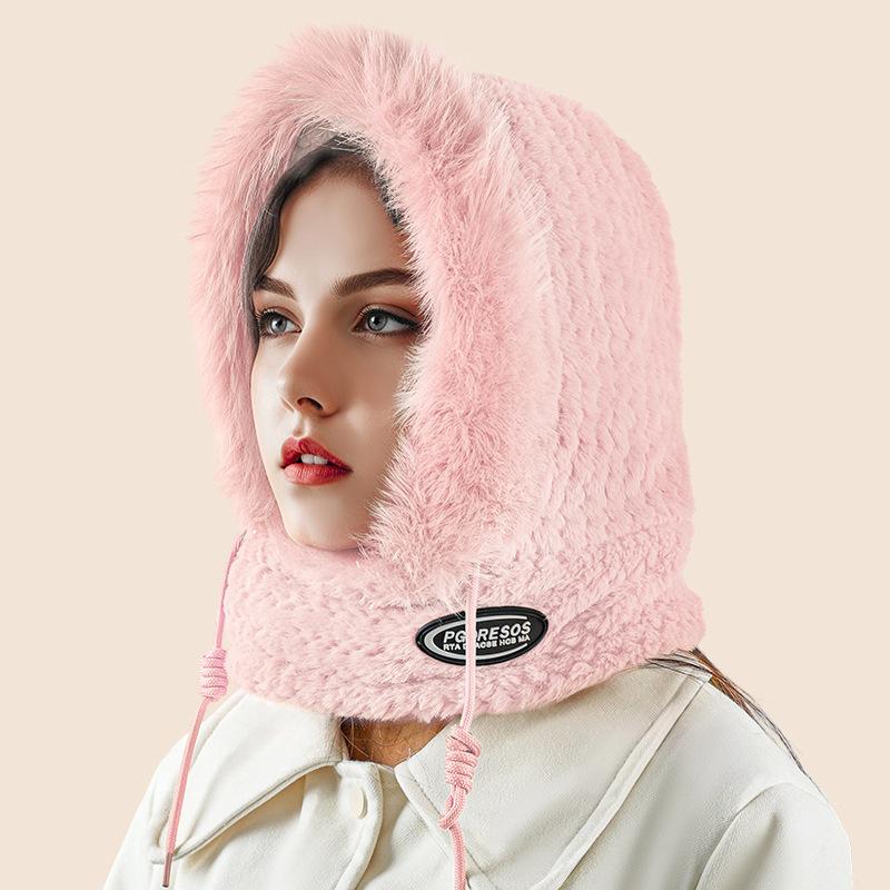 New windproof autumn and winter cycling warm ear protection headgear women's outdoor integrated pullover hat plush scarf hat men
