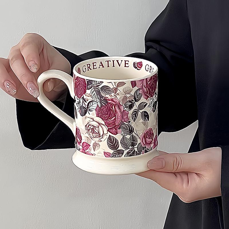 Retro Style Glaze Floral Mug High Temperature Resistance Afternoon Tea Ceramic Cup Set High End Sense Housewarming Gift