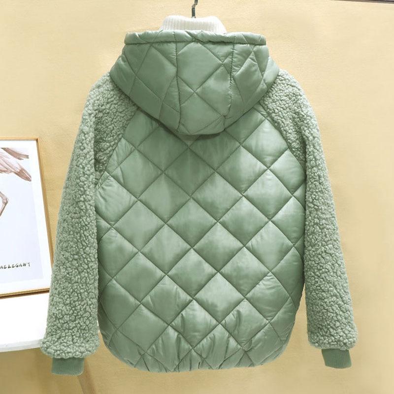 Thin Light Down Cotton Jacket Female Short Coat Autumn Winter Women's 2021 Hooded Loose Imitation Lamb Wool Cotton Jacket