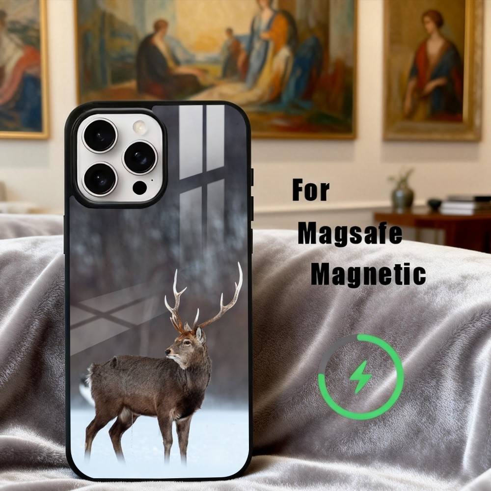 Изящный Чехол для Телефона с Оленем Сика для iPhone17,16,15,14,13,12,11 Plus,Pro Max Магнитный Для Magsafe Беспроводной Зарядки