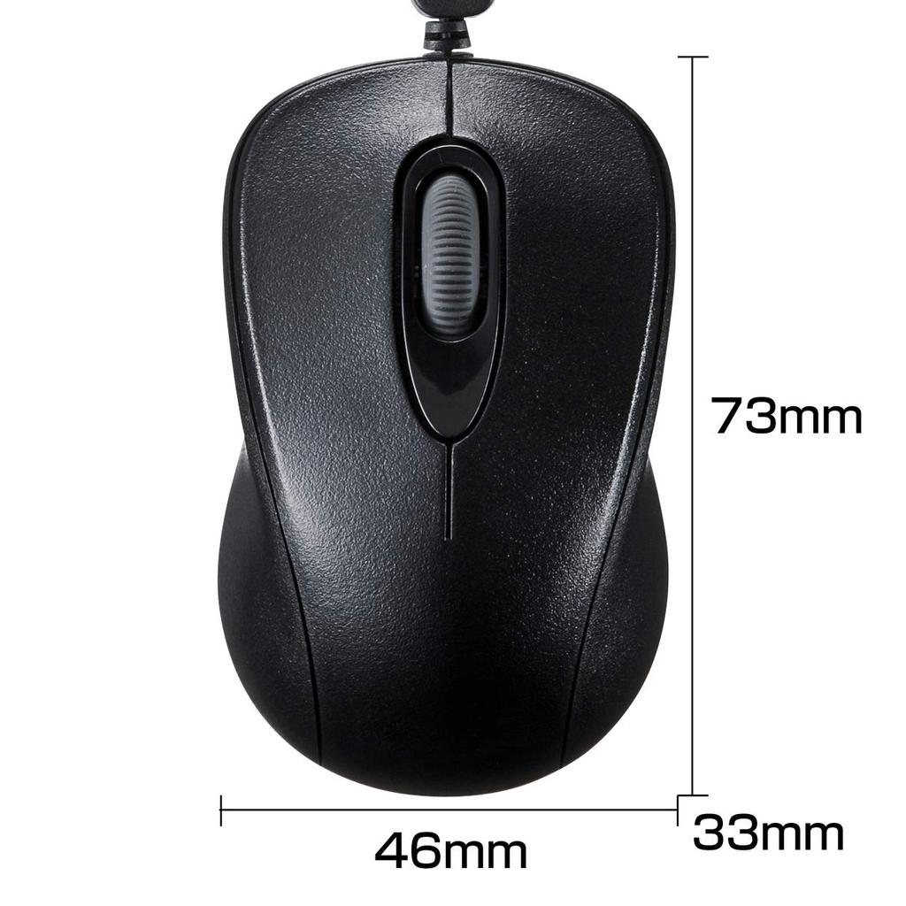 Sanwa Supply Retractable Cable Optical 3 Black Mouse, Ultra-Compact, Buttons, MA-MA6BK