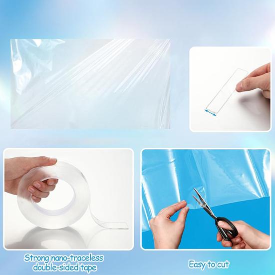 Broken Window Cover with Nanometer Double-Sided Tape Pre-Cut Transparent PVC Car Window Covering Film Broken Glass Replacement Temporary Car Glass Fix