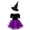 Детский костюм ведьмы для девочек, блестящее сетчатое платье-пачка с объемными рукавами и остроконечной шляпой, комплект для Хэллоуина, платье для косплея, представление