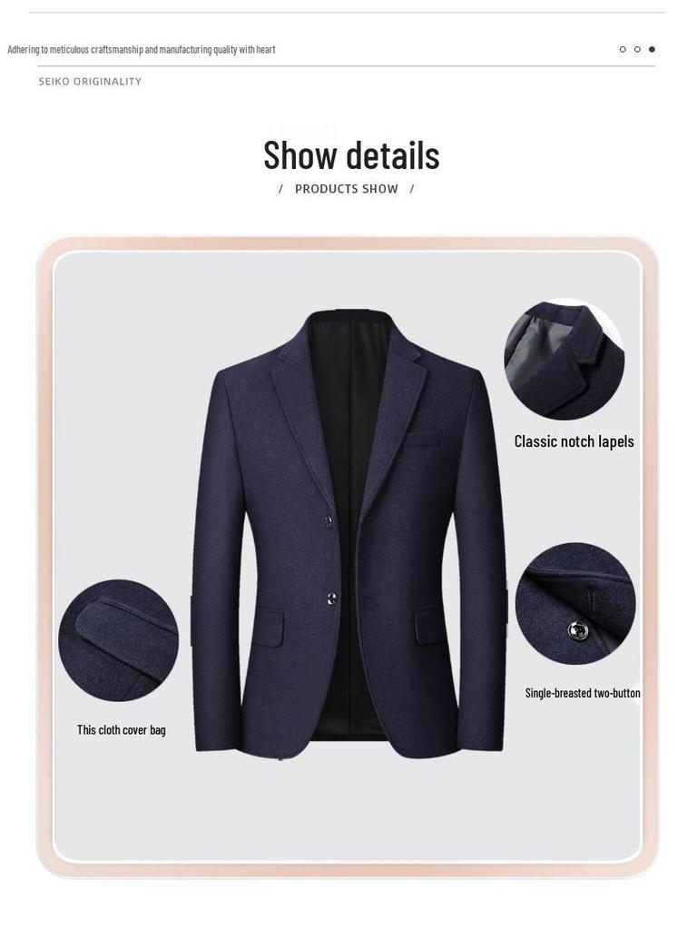 Новый мужской пиджак из смесовой шерсти в стиле business casual для осени и весны - Не требующий глажки, Идеально подходит для пап среднего возраста