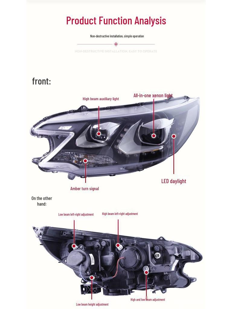 Светодиодная фара в сборе с биксеноновой линзой и ДХО для Honda CRV 12-14