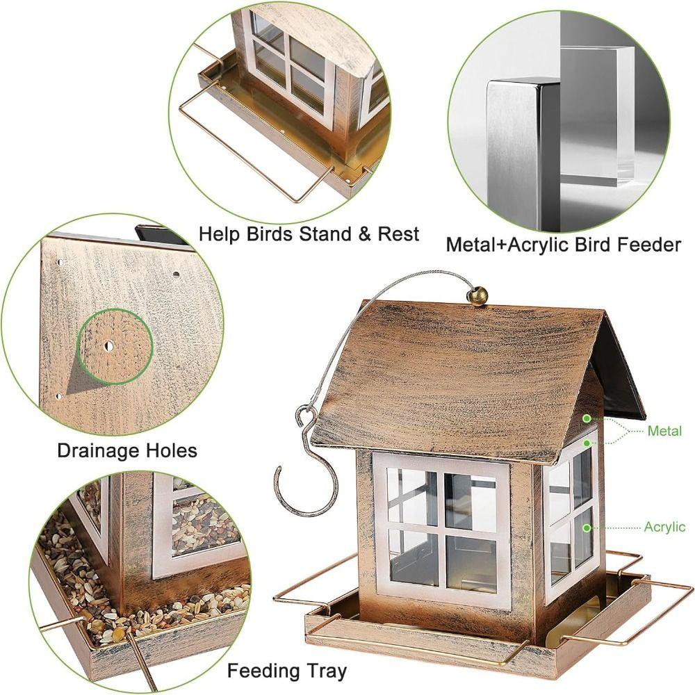 Pet Supplies Hanging Bird Feeder Large Capacity House Shape Bird Feeding Equipment Metal Windproof Parrot Feeding Station Garden