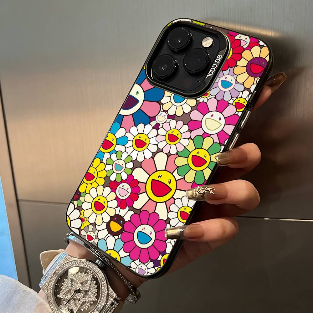 T-Takashis -M-Murakamis For iPhone 17 16 15 14 13 12 11 Pro Max XS 17 Air Silicone Colored Silver Bumper Cover